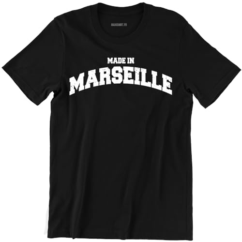T-Shirt Marseillais nome de Ville, Made in Marseille, 100% Cotone, Unisex, Stampa in Francia, Nero , 3XL