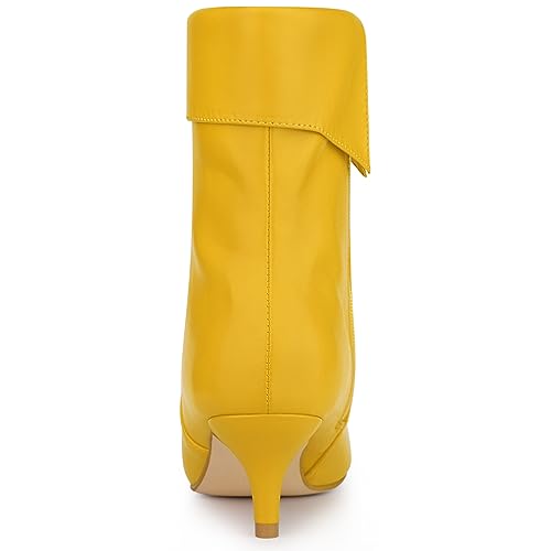 Allegra K Allegra K Women's Pointed Toe Side Zip Kitten Heel Yellow Ankle Boots 9 M US