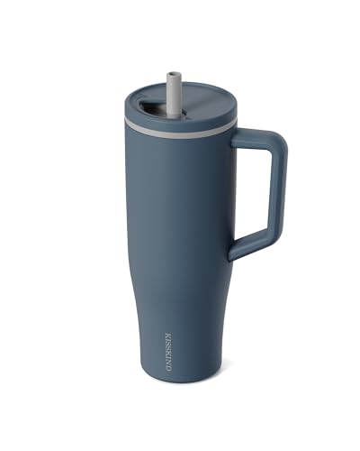 KISSKIND 40 oz Tumbler with Handle and Straw | Lumi Spin Hidden Straw 100% Leakproof Insulated Tumbler | Stainless Steel Water Bottle for Mom, Nurse, Teacher | Blue