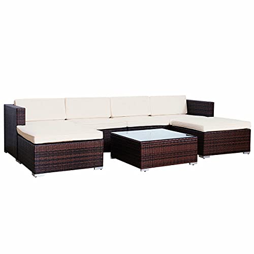 BJYX gartenlounge Lounge Rattan Set Couch Sofa Garnitur braun Gartenmöbel – Bild 3