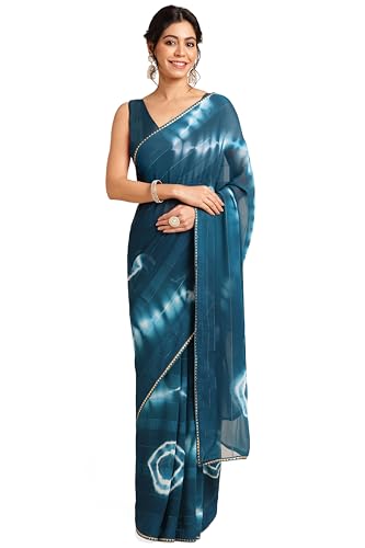 Image of MIRCHI FASHION Women Saree Shibori Print Chiffon | Elegant Festive and Functional Sari for All-Day Comfort with Matching Blouse