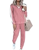 Chigant Womens Jogging Suits Sets Running Outfit Zipper Warm Up 2 Pieces Hoodie and Sweatpant Pink Tracksuit L