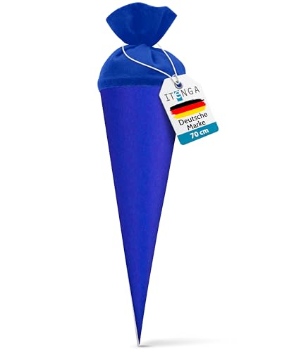 itenga Bastelschultüte 70cm rund Schultütenrohling mit Filzverschluss (Blau mit Filzverschluss)