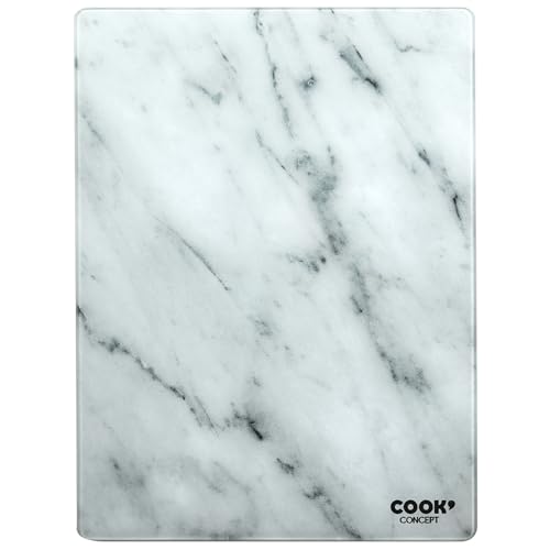 Cook Concept KD3348 Schneidebrett aus gehärtetem Glas, rechteckig, Marmor-Effekt, Weiß/Grau, H 0,4 x 30 x 40 cm