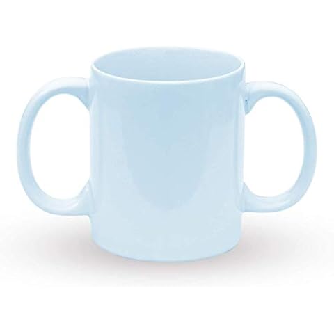 Dual Handle Mug | Two Handled Ceramic Drinking Mug for Secure Hold | 11.83 Fl. Oz. (350 Ml) - Blue Cover