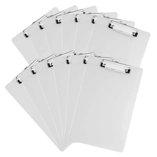 EATHEATY 12 Pack Plastic Clipboards 12.6 x 9 inch Transparent Hardboard Office Whiteboard Clipboard with Low Profile Metal Clip, Memo Clipboards for Classroom Office School Supplies