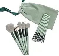 Kit de Pincéis de Maquiagem Profissional 13 Peças Cerdas Sintéticas Macias Cabos ergométrico Estojo Organizador Pincéis para Rosto e Olhos Completo (Verde)
