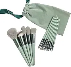 Kit de Pincéis de Maquiagem Profissional 13 Peças Cerdas Sintéticas Macias Cabos ergométrico Estojo Organizador Pincéis para Rosto e Olhos Completo (Verde)