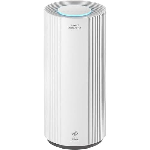 COWAY Purificateur d’air grande pièce, CADR 734 m³/h, purifie 153 m² en 30 min, filtre HEPA fumée, allergies, poils animaux, odeurs, affichage PM1/2.5/10, mode éco, AIRMEGA 450 Blanc