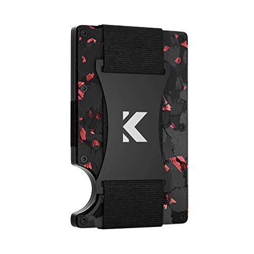 KEYMARX Metal Wallet for Men Slim Front Pocket RFID Blocking Carbon Fiber Minimalist Wallet Card Holder with Cash Strap
