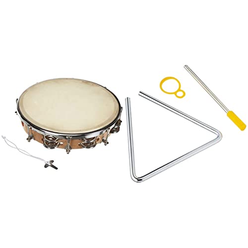 Tambourin avec peau naturelle et triangle musical pour les activités en famille