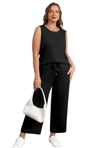 Image of SAMPEEL Two Piece Sets for Women Summer Outfits Beach Vacation Clothes Wide Leg Crop Pants