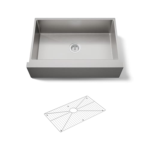 KOHLER Strive 33-1/2" Undermount Single-Bowl Farmhouse Kitchen Sink, Includes Accessories, Stainless Steel, Durable, Easy-to-Clean, K-33157-NA