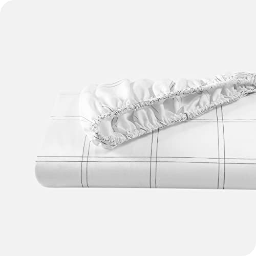 Fitted Bottom Sheet Twin XL Size - Premium 1800 Microfiber - Ultra-Soft Hotel Luxury - Deep Pocket - Durable and Long Lasting - Twin Extra Long Fitted Sheet (Twin XL, Modern Plaid - White/Grey)