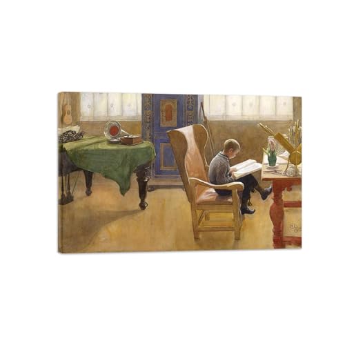 Toile Carl Larsson garçon coin étude pour habiller un mur vide sans percer de gros trous