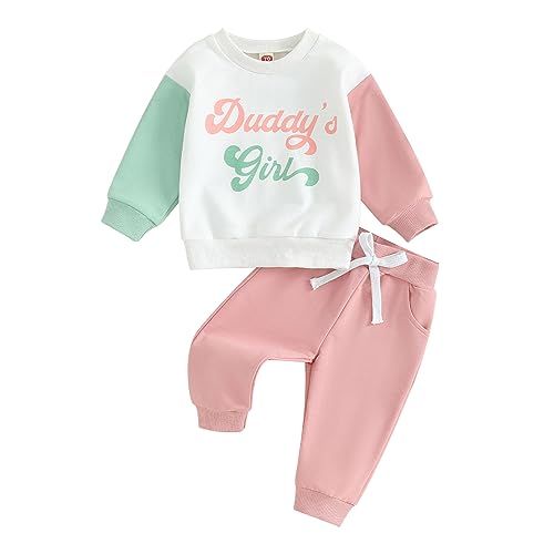 Image of Toddler Baby Girl Clothes Daddys Girl Long Sleeve Pullover Sweatshirt Stretch Jogger Pants Infant Fall Winter Outfit