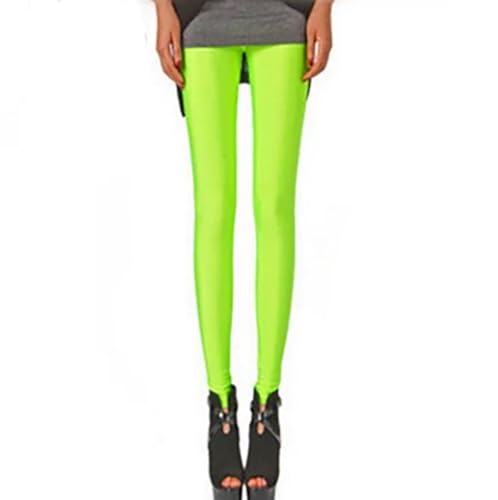 KeyinBox Legging pour Femme, Multicolore, Extensible, Taille Haute, Fluorescent, Taille Haute, Mince, Vert fluorescen