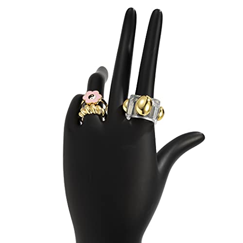 Aksod Chunky Acrylic Rings Gold Flower Knuckle Rings Sets Retro Statement Cuff Trendy Summer Rings Jewelry For Women And Girls 3Pcs (Style E) #TOP6