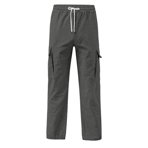 XINGJIAARTS Mens Jogger Sweatpants with Drawstring Baggy Waffle Knit Cargo Jogging Pants Soft Breathable Hiking Lounge Pants Dark Gray Small - image 5