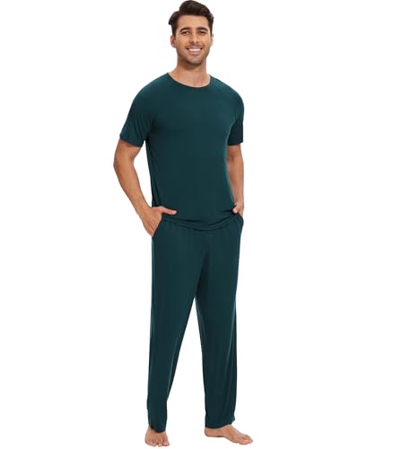 WiWi Men's Pajamas Set Viscose from Bamboo Sleepwear Casual Soft Sleep Sets with Pockets Short Sleeve Loungewear S-XXL2