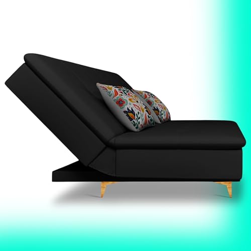 Image of Rosebell Premium New Aspen 3 Seater Sofa Cum Bed 4X6 Velvet Suede with 2 Cushions and Suitable for All Indoor-Black Color