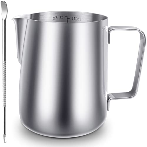 Camkyde Stainless Steel Milk Frothing Pitcher 12 Oz, Espresso Steaming Pitcher With Decorating Pen For Espresso Machines, Cappuccino, Latte Art #TOP29