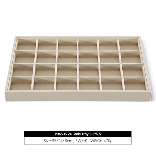 Linen 24 Grid Stackable Rings Earrings Display Tray, Brooch Ear Stud Cufflinks StorageTray, Jeweler Shop Counter Showcase Table Top Organizers, Makeup Table Drawer Insert Jewelry Tray2