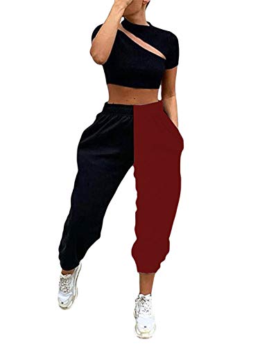 Kaizizizi Pantalones de jogging para mujer, cintura alta, pantalones de pierna de haz de retazos de color de contraste casual pantalones sueltos, pantalones de yoga y deportes de niña fondos Cover