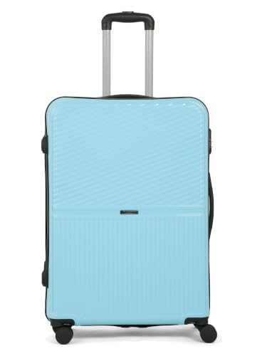 Image of Teakwood Large Size 8 Wheels Trolley Bag, Hard Cabin with Zipper Closure, Adjustable Push Button & Cross Side Strap, Number Lock System 360 Degree (Large, Sky Blue)