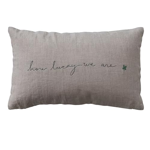 Creative Co-Op How Lucky We are Embroidered Lumbar Pillow