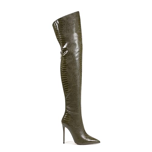 Image of Thigh high boots for women striped Back zipper Burgundy Zebra Print Over the knee Sexy gold white pointed toe Cow Print leopard Magenta stiletto heel