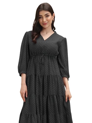 Image of Leriya Fashion Maxi Dress for Women | Western Summer Georgette Stylish A-line Dress for Beach Party Outfits | Western Summer Black One Piece Knee Length Dresses for Woman