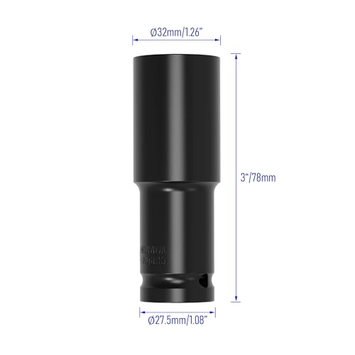 Image of 1 /2 inch Inch Drive by 23mm Deep Impact Socket, Heat-Treated CR-V Steel 3 Inch Length, 6-Point Metric Sizes