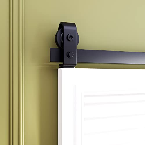 Smartsmith 65” Bi-Folding Barn Sliding Door Hardware Top Mount Track Kit, Upgraded Standard Size Door Based Design,Heavy Duty Side Mounted Black Roller Fit 4X16" Door Panels,Doors Not Included #TOP1
