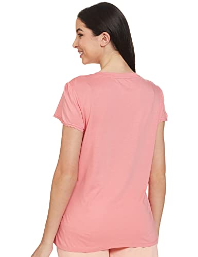 Jockey RX12 Women's Micro Modal Cotton Relaxed Fit Solid V Neck Half Sleeve T-Shirt with Lace Trim On Sleeves