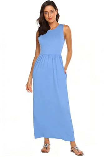 Image of Hount Women's Summer Sleeveless Striped Flowy Casual Long Maxi Dress with Pockets