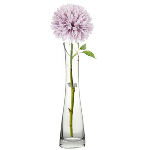 Vaso in vetro soffiato fatto a mano, piccolo, in vetro trasparente, vaso per fiori con base pesante, stelo singolo, decorazione per la casa e matrimoni (bocca obliqua, 23 cm)