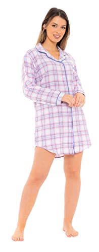Nikaro Chemise de nuit boutonnée à carreaux pour femme 100 % coton brossé, carreaux, 46-48 Cover