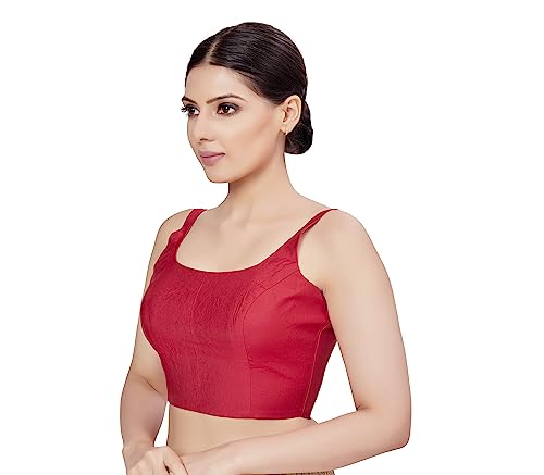 Image of Studio Shringaar Women's Polyester Sleeveless Satin Padded Saree Blouse
