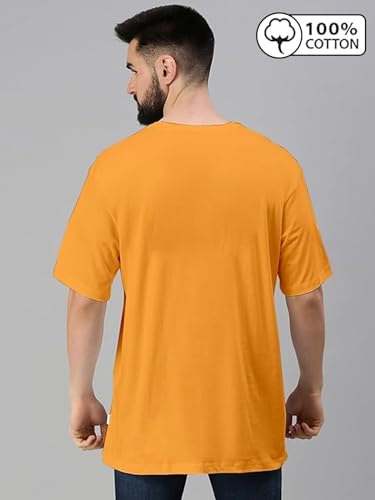 Image of Veirdo Oversized Baggy Fit Drop Shoulder Half Sleeves Round Neck Solid Pure 100% Cotton T-Shirt for Men (Available in White, Black, Mustard, Maroon, Green, Lilac, Navy, Red Color)