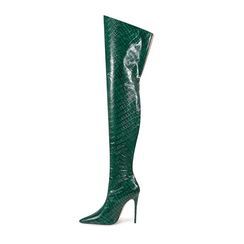 Image of Thigh high boots for women striped Back zipper Burgundy Zebra Print Over the knee Sexy gold white pointed toe Cow Print leopard Magenta stiletto heel