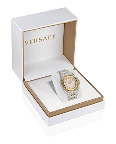 Versace Greca Reaction Collection Luxury Mens Watch Timepieces with a Two Tone Bracelet and Case Featuring a Silver Dial4