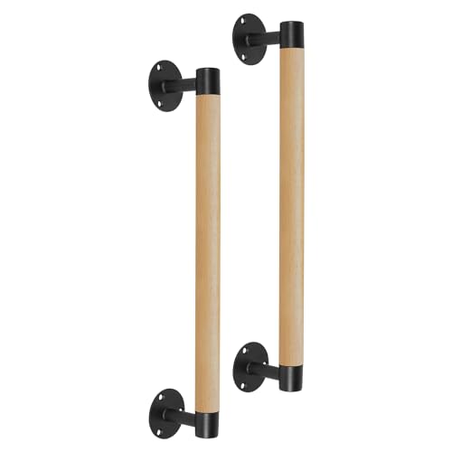 Purife 2 Packs 16'' Wood Barn Door Pull Handles W/T Black Metal Brackets - Gate Handles for Garage, Fence, Sheds, Farmhouse, Furniture Closet Cabinet Drawer Sliding Door Pulls by Purife - Used condition - US$27.54