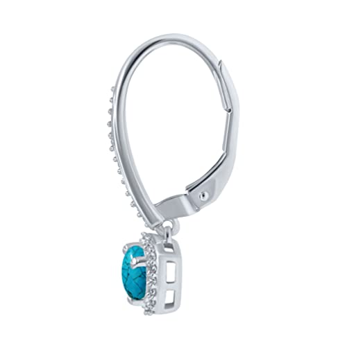 Soulbox Natural 0.45 Carat Round Shape Turquoise Gemstone Diamond Dangle Earrings For Women (14K White Gold) #TOP3