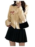 MakeMeChic Women's Bow Cardigan Sweaters Button Down Long Sleeve Knit Outerwear Apricot Small