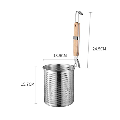 Cabilock Escorredor de malha macarrão coador de macarrão cabo de madeira de aço inoxidável colher fi