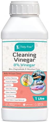 Tidy Fox Cleaning Vinegar 8% Concentrated White Vinegar, All Purpose Cleaner for Kitchen, Bathroom, Floors, Glass and Laundry, Removes Limescale, Hard Water Stains and Odour, 2X Stronger, 1 Litre