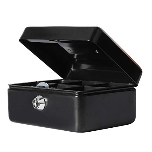 Small Cash Box With Key Lock, Decaller Portable Metal Money Box With Double Layer & 2 Keys For Security, Black, 6 1/5" X 5" X 3", Qh1509Xs #TOP8