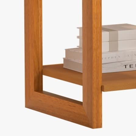 Mesa de Cabeceira Minimalista 1661 com Sustentação Lateral em Madeira Maciça 1 Nicho e 1 Gaveta Natu