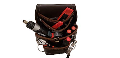 Image of LAUTUS Oil Tanned Leather Tool Pouch Bag | Carpenter, Construction, Framers, Handyman | 10 Pockets, 2 Hammer Holders | 100% Leather Dark Brown